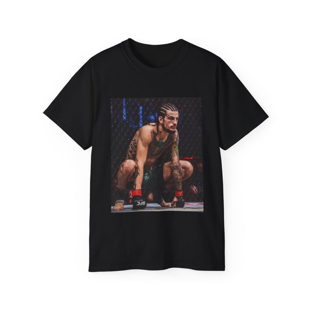 Black Short Sleeve Graphic Tee with Fighter Photo Print
